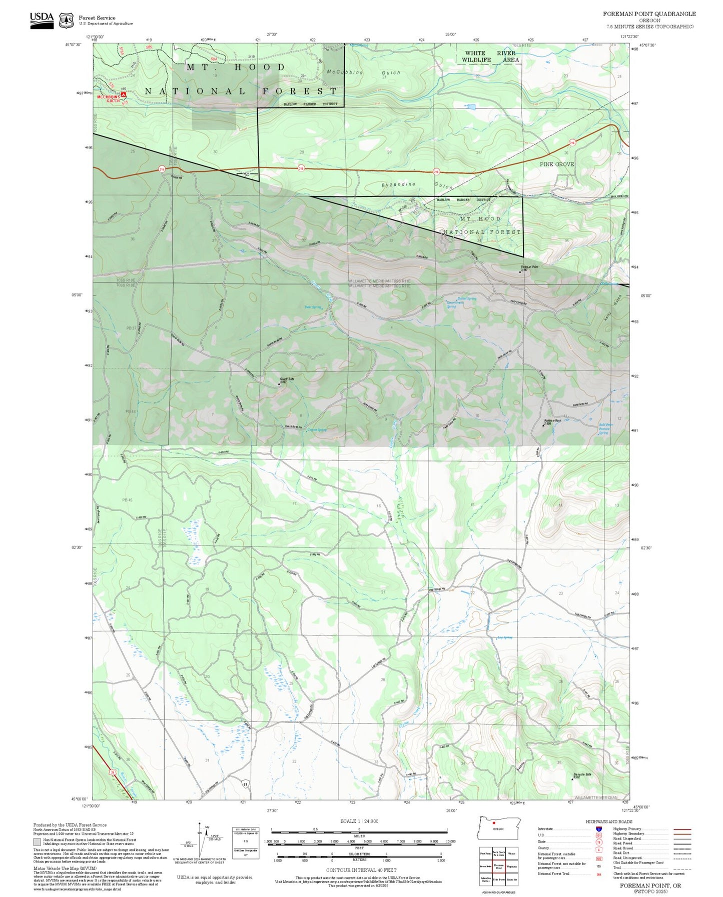 2025 Forest Service Topo Map of Foreman Point Oregon