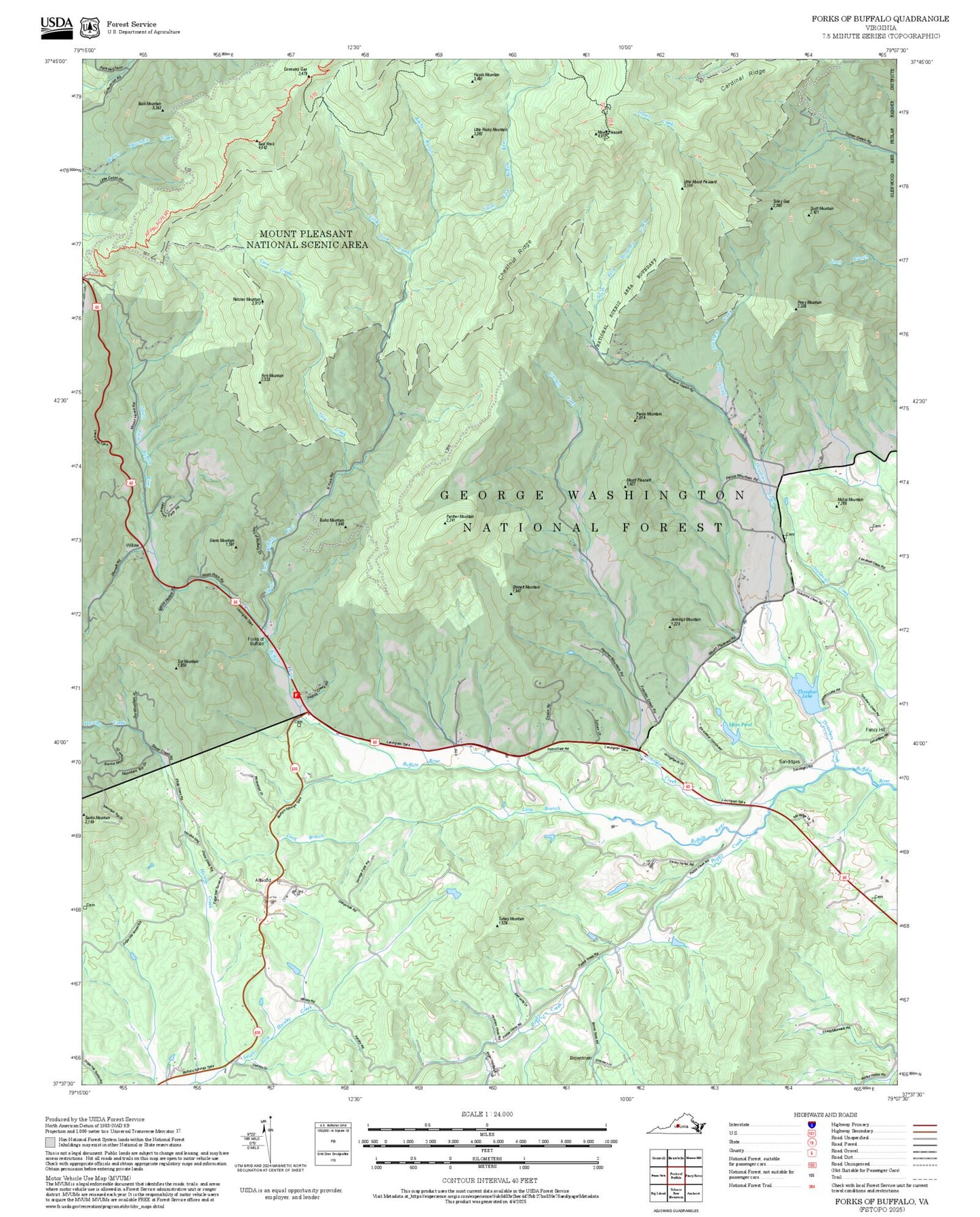 2025 Forest Service Topo Map of Forks of Buffalo Virginia