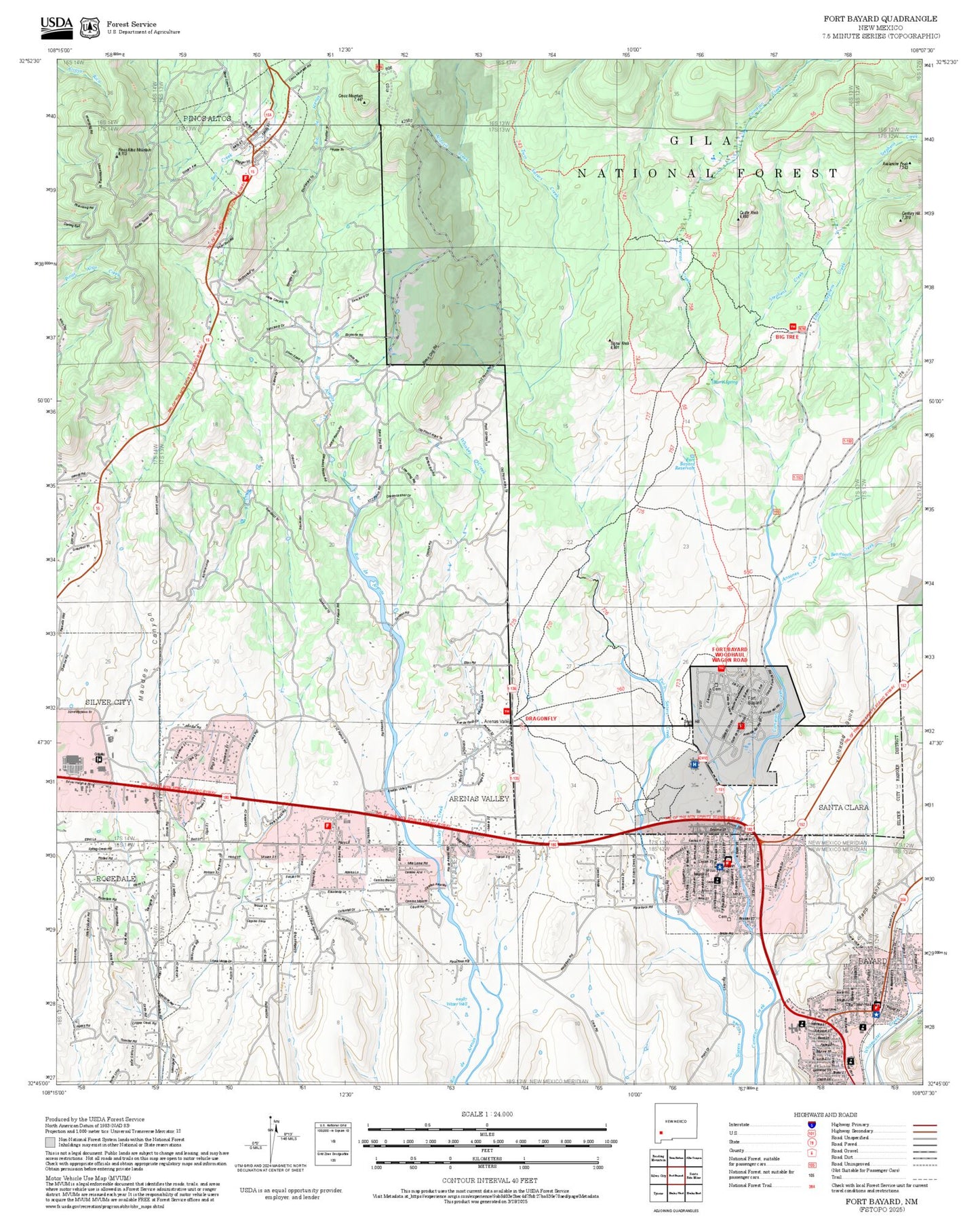 2025 Forest Service Topo Map of Fort Bayard New Mexico