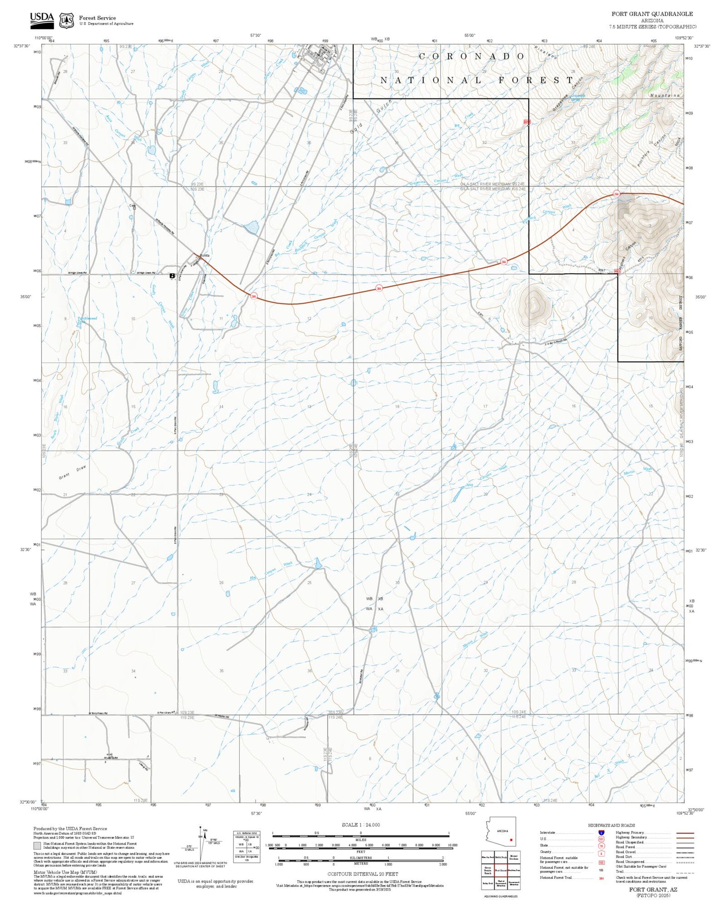 2025 Forest Service Topo Map of Fort Grant Arizona