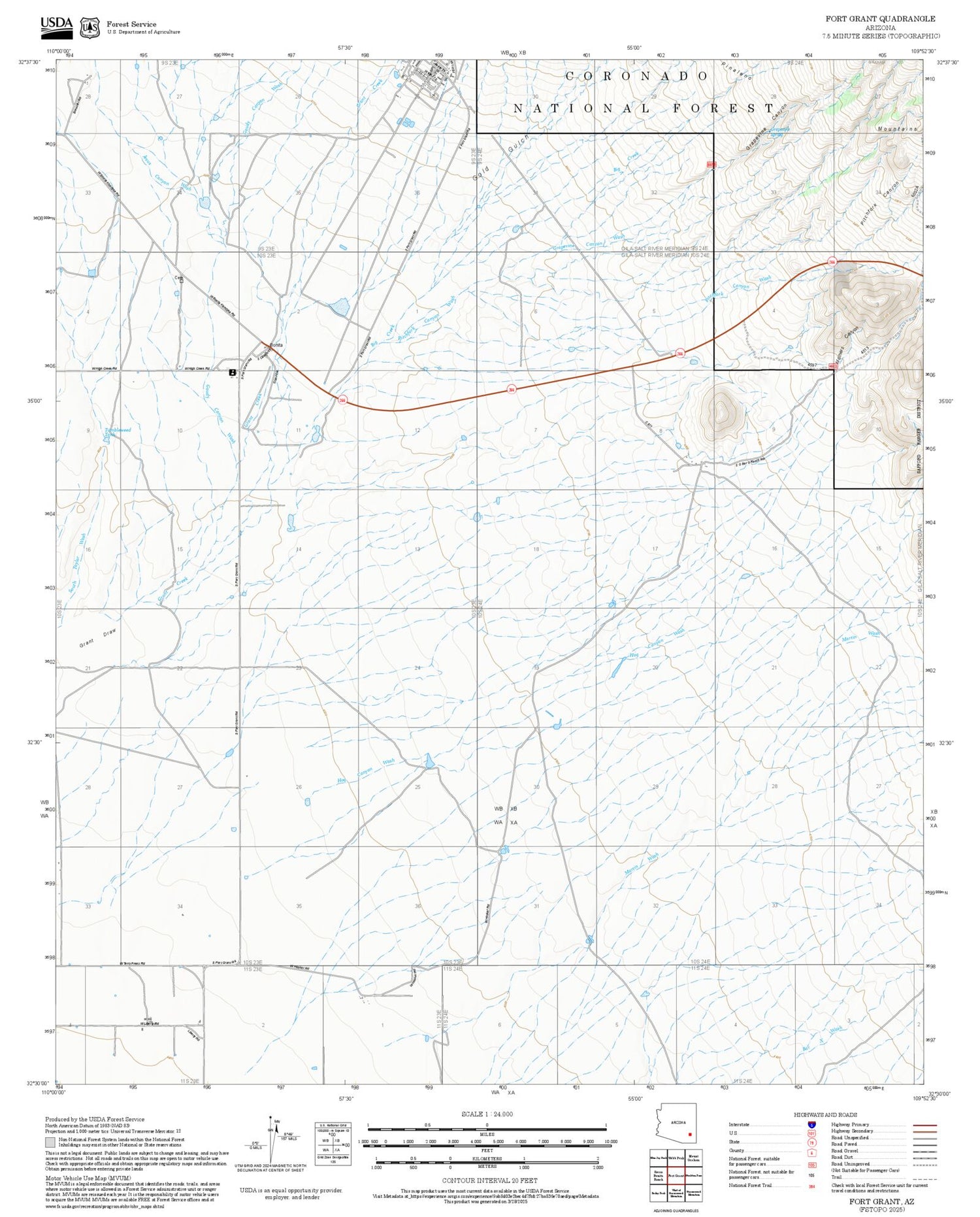 2025 Forest Service Topo Map of Fort Grant Arizona