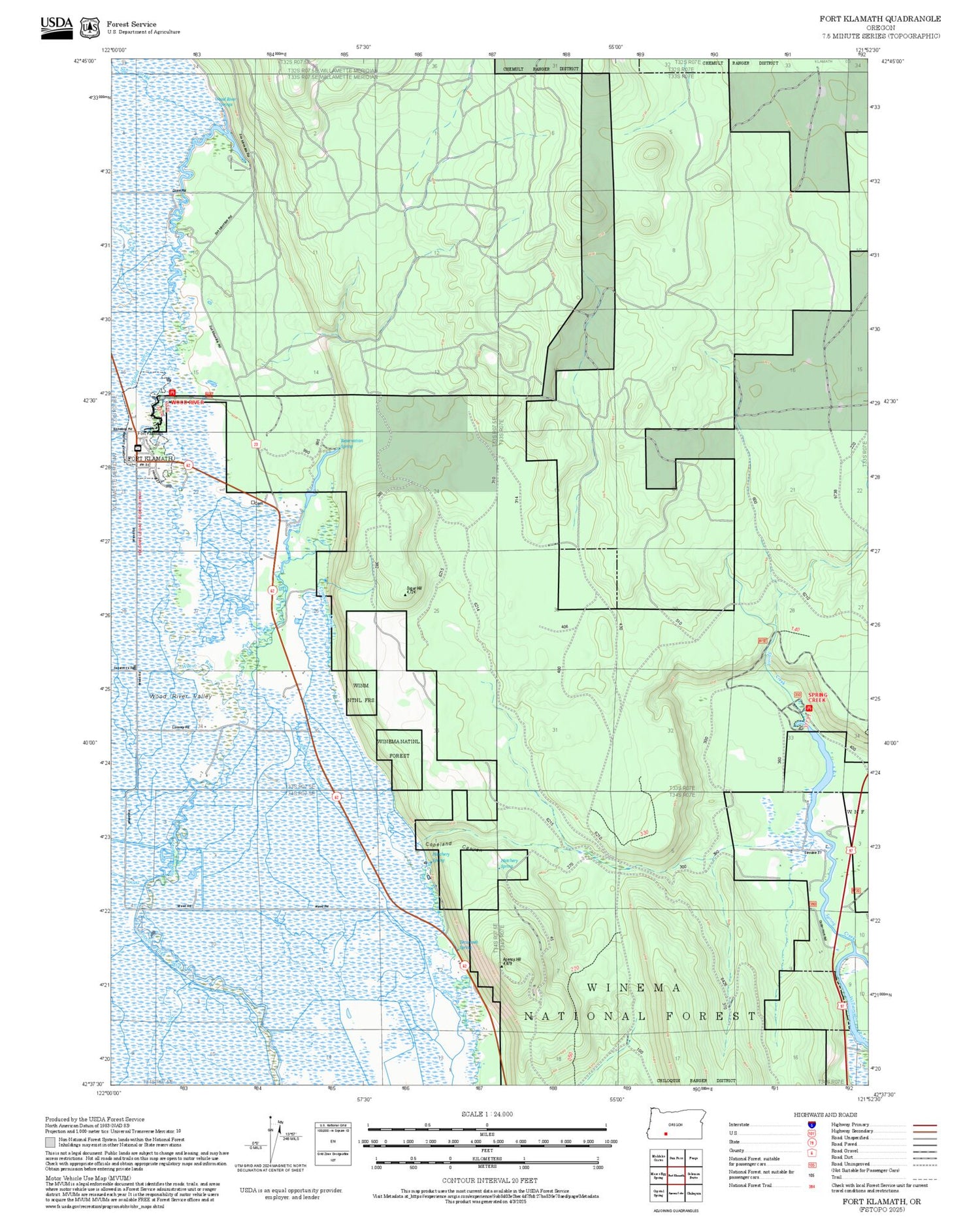 2025 Forest Service Topo Map of Fort Klamath Oregon