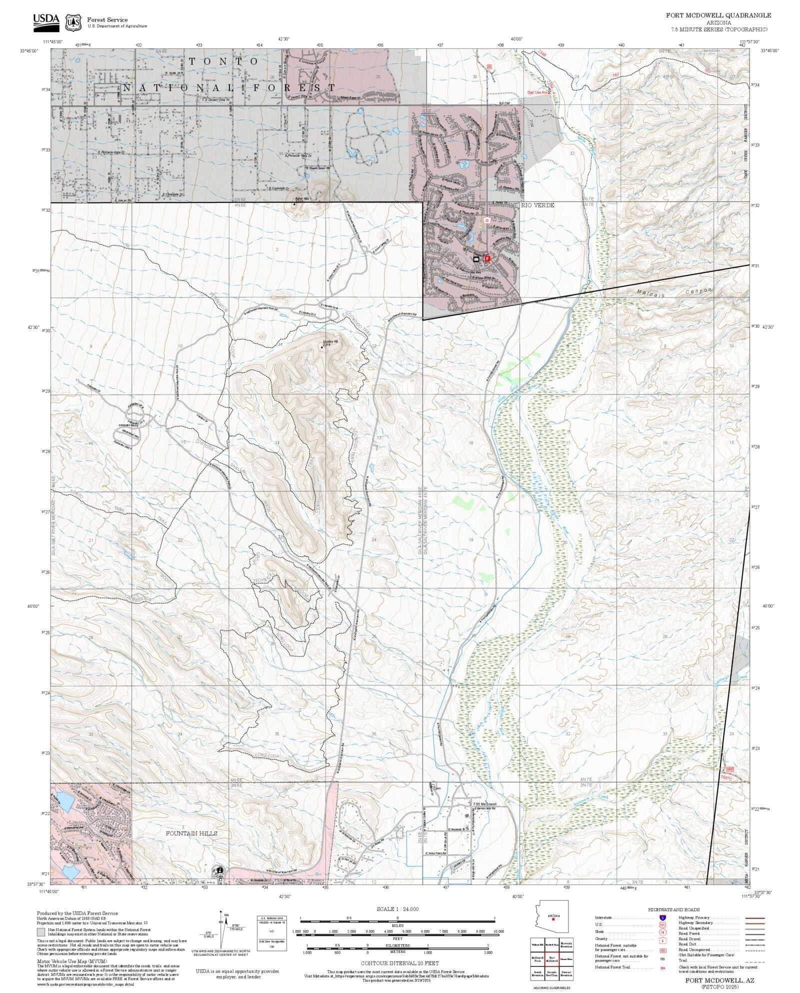 2025 Forest Service Topo Map of Fort McDowell Arizona – MyTopo Map Store