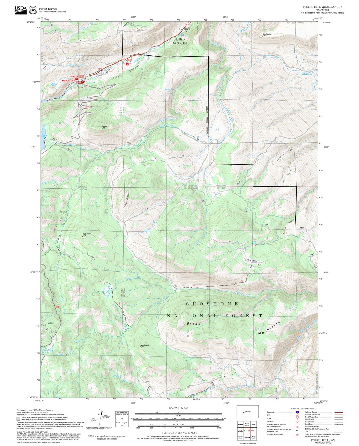 2025 Forest Service Topo Map of Fossil Hill Wyoming