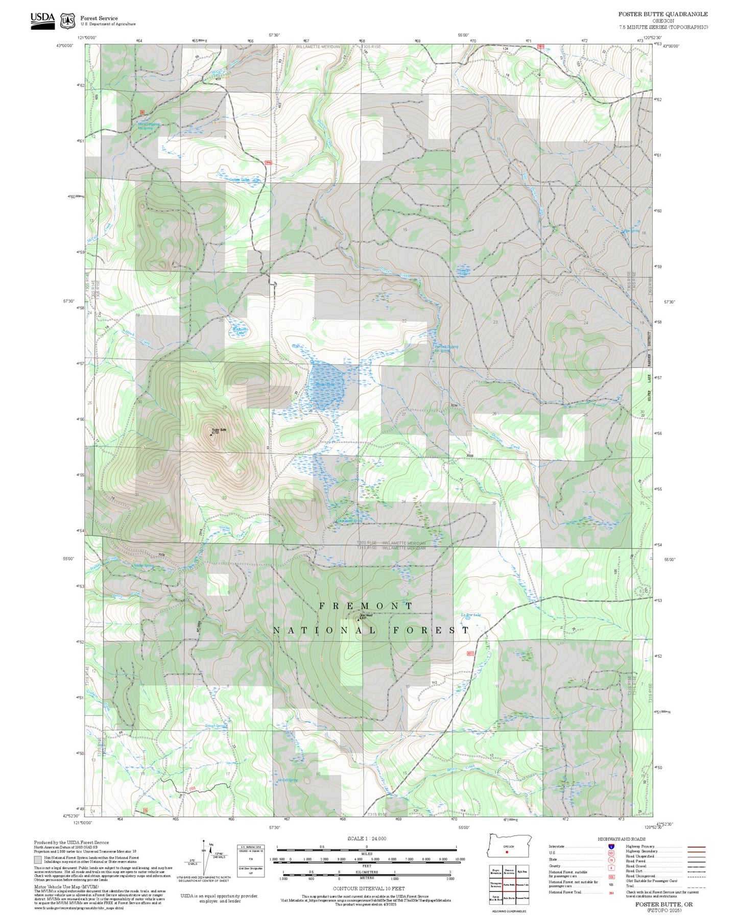 2025 Forest Service Topo Map of Foster Butte Oregon