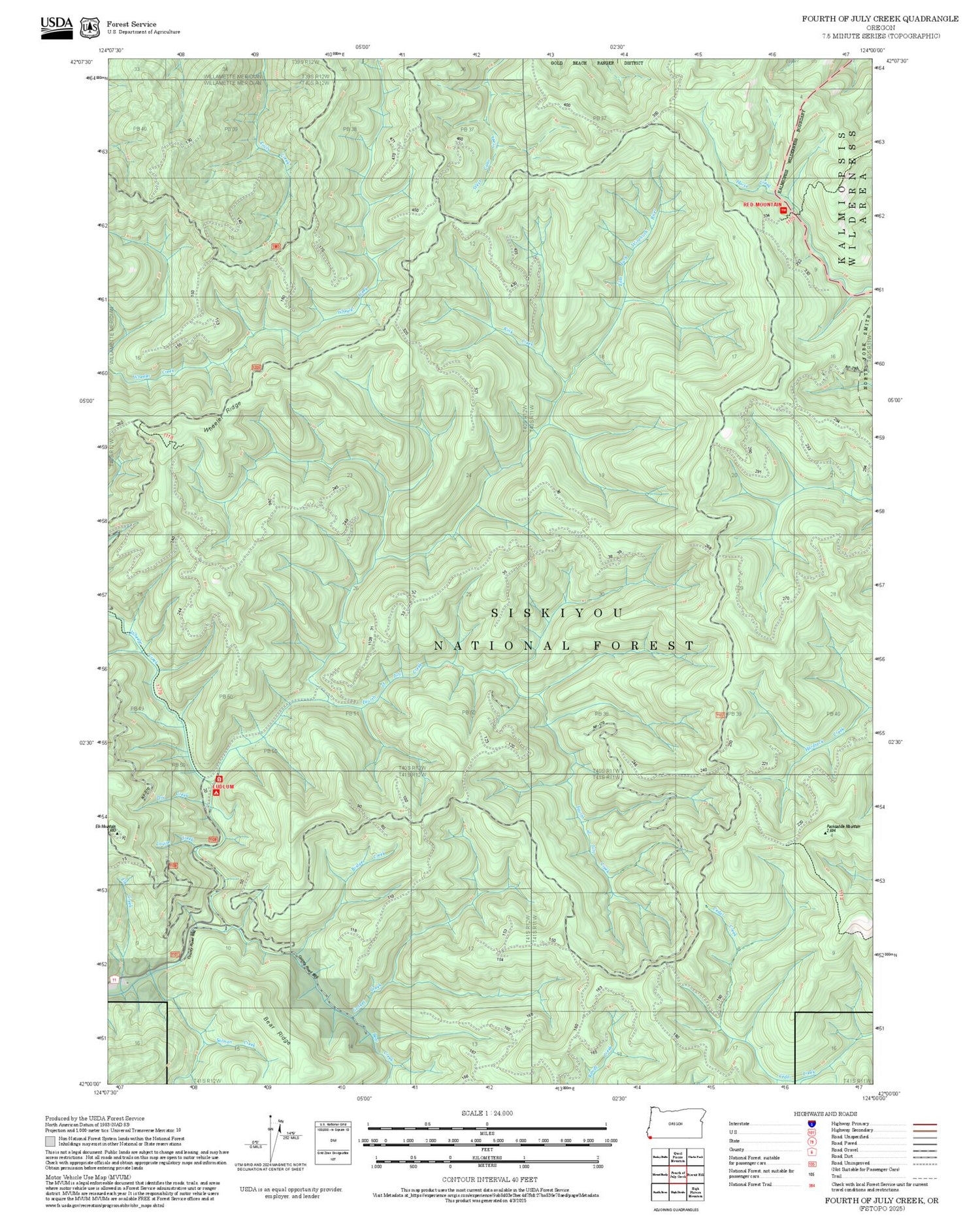 2025 Forest Service Topo Map of Fourth of July Creek Oregon