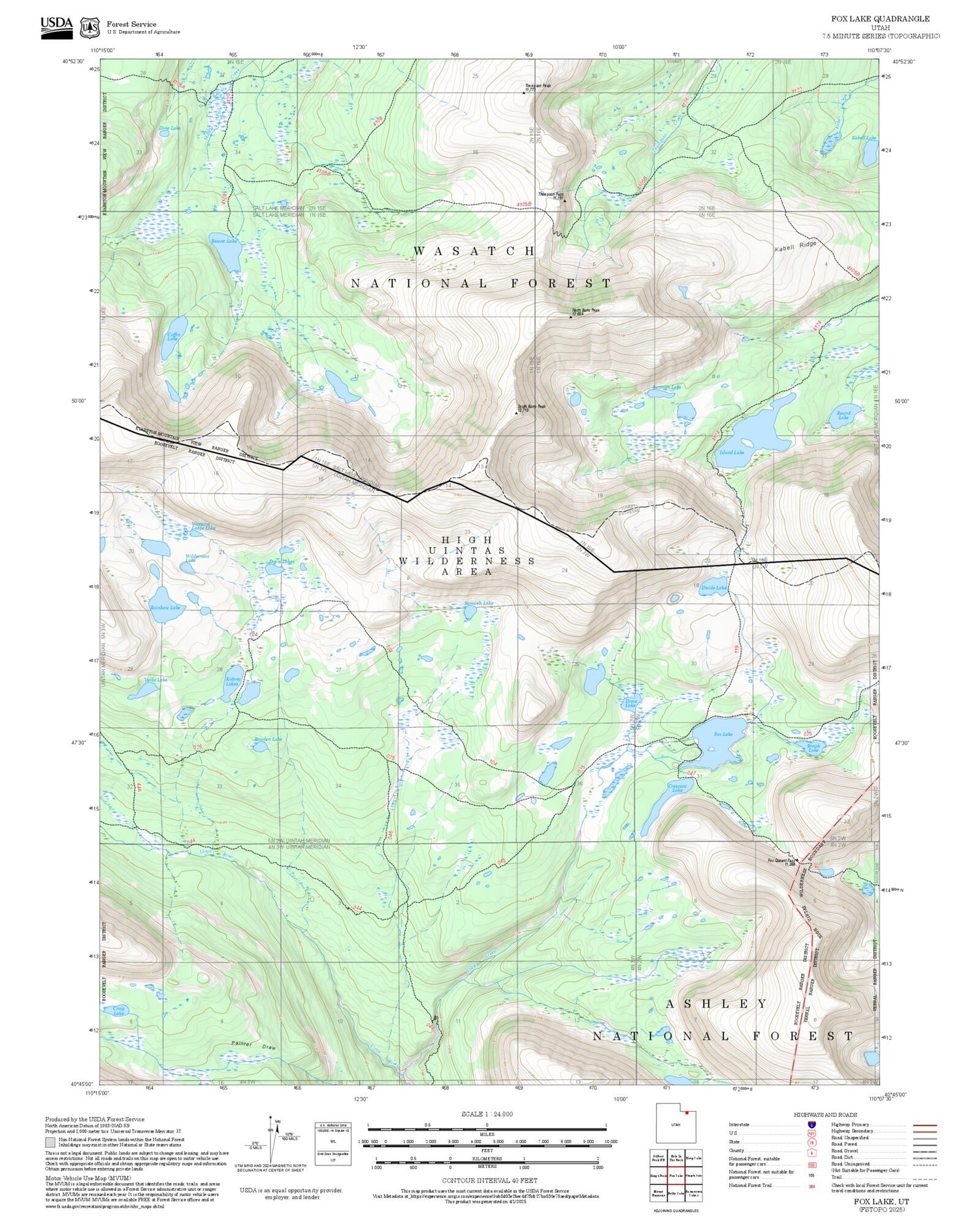 2025 Forest Service Topo Map of Fox Lake Utah