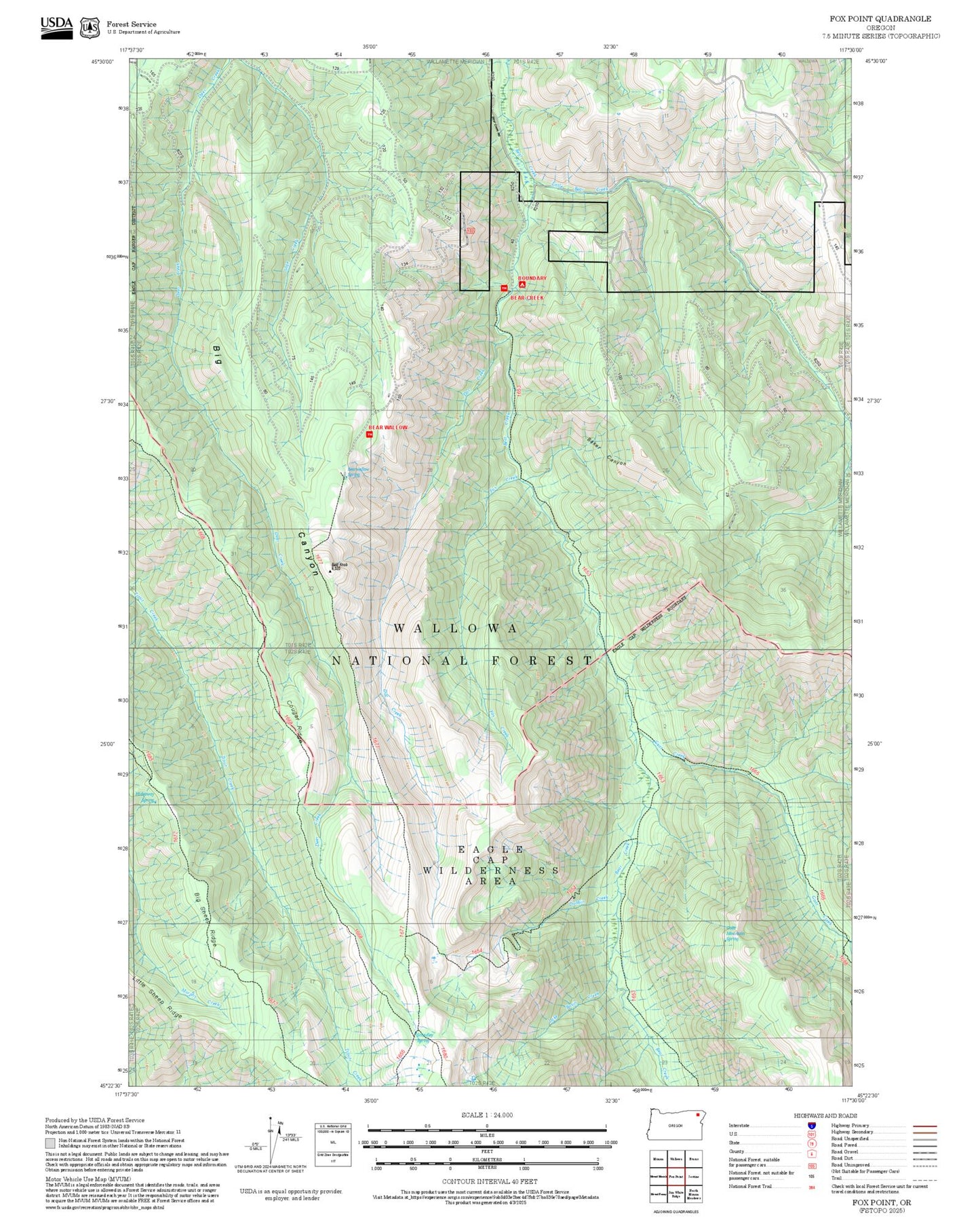 2025 Forest Service Topo Map of Fox Point Oregon