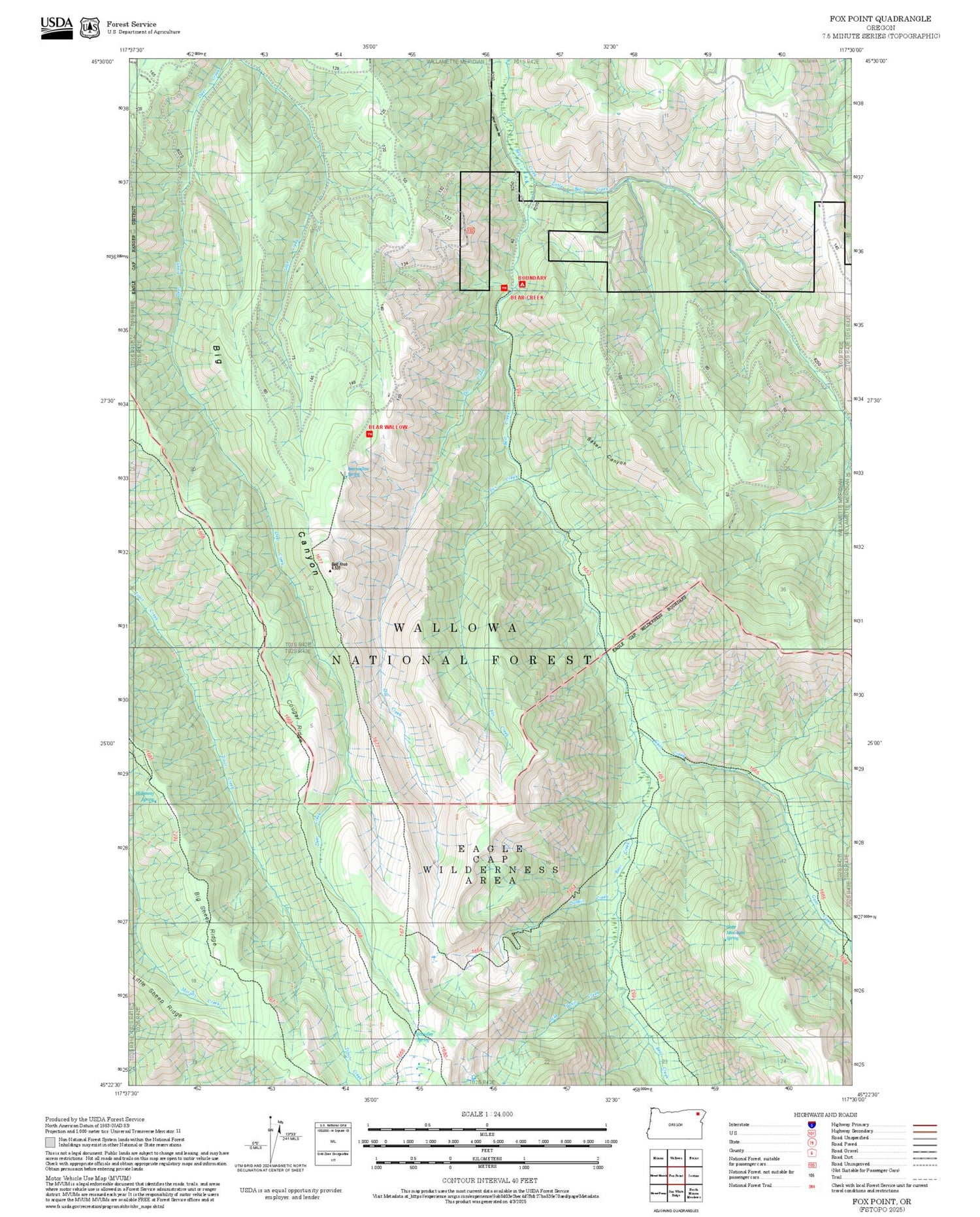 2025 Forest Service Topo Map of Fox Point Oregon