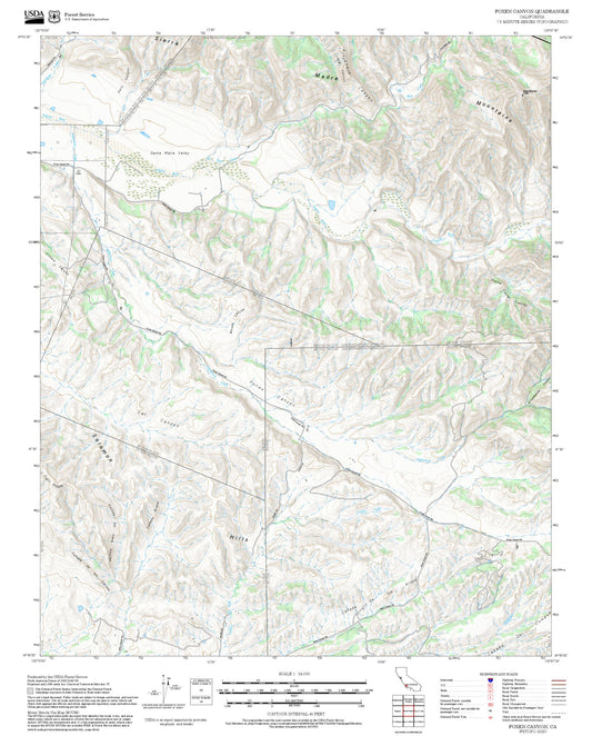 2025 Forest Service Topo Map of Foxen Canyon California