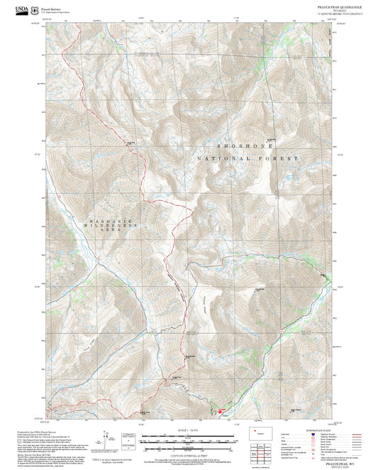 2025 Forest Service Topo Map of Francs Peak Wyoming