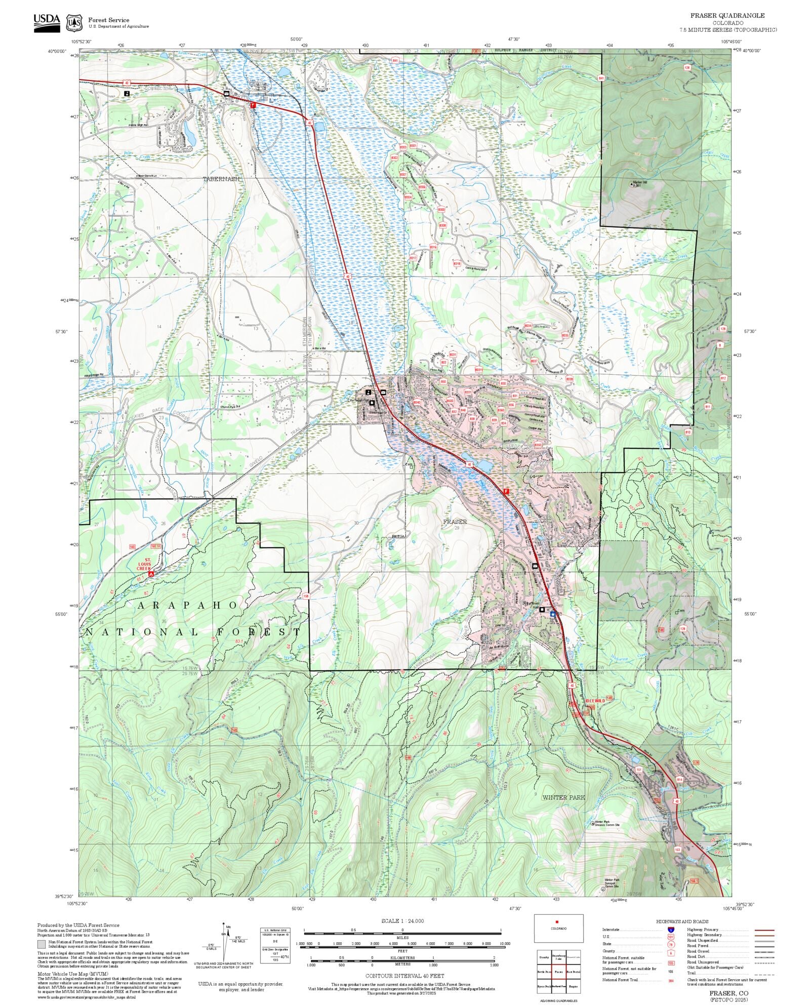 2025 Forest Service Topo Map of Fraser Colorado – MyTopo Map Store