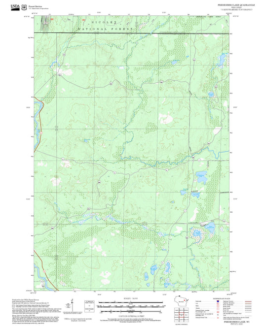 2025 Forest Service Topo Map of Fredenberg Lake Wisconsin