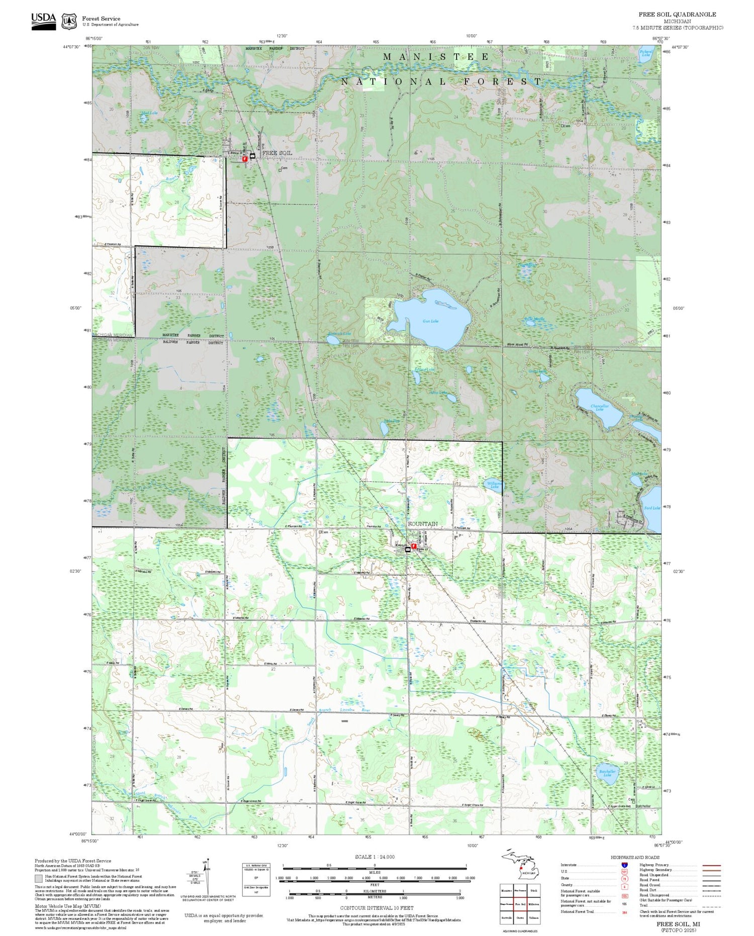 2025 Forest Service Topo Map of Free Soil Michigan