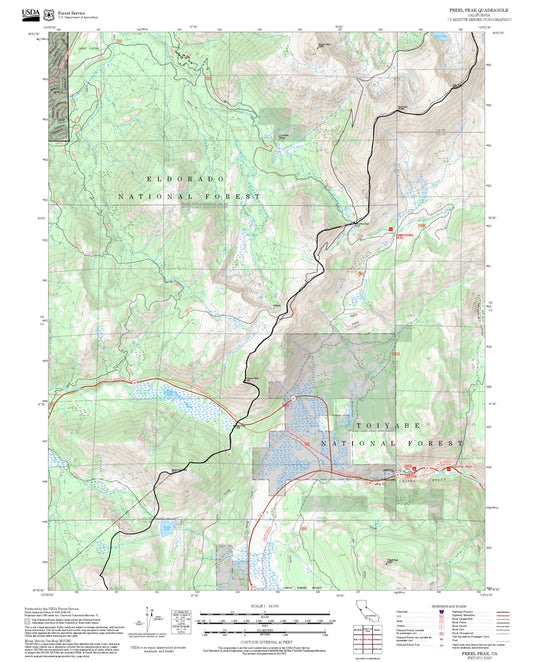 2025 Forest Service Topo Map of Freel Peak California