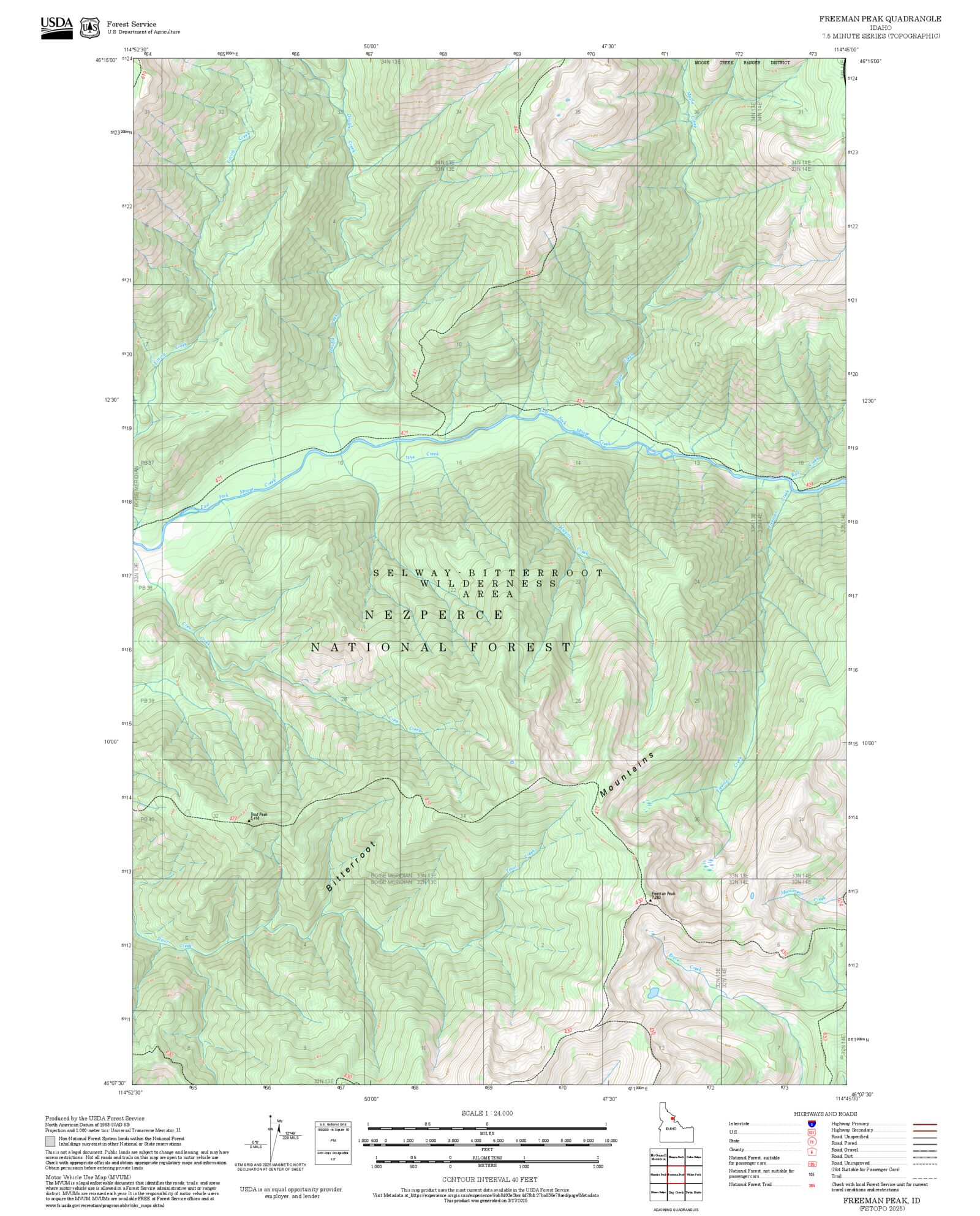 2025 Forest Service Topo Map of Freeman Peak Idaho – MyTopo Map Store
