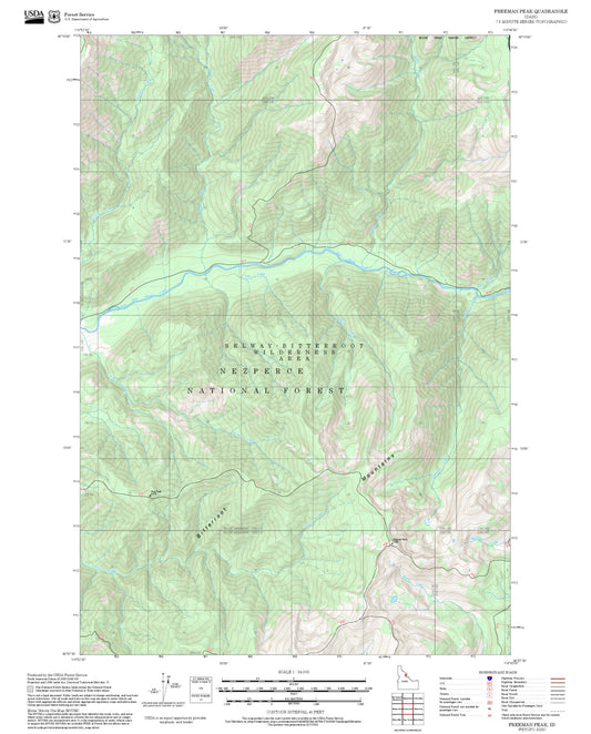 2025 Forest Service Topo Map of Freeman Peak Idaho