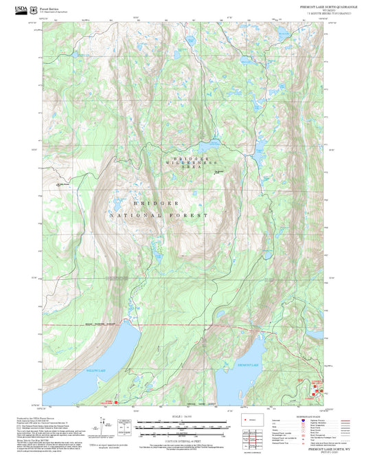 2025 Forest Service Topo Map of Fremont Lake North Wyoming