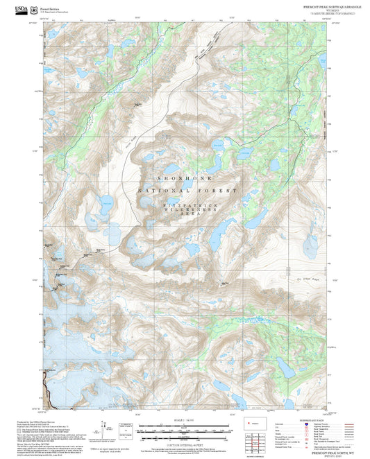 2025 Forest Service Topo Map of Fremont Peak North Wyoming