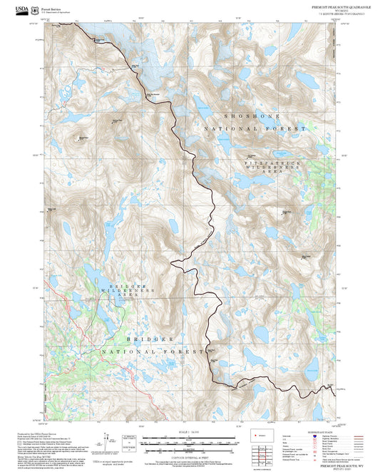 2025 Forest Service Topo Map of Fremont Peak South Wyoming