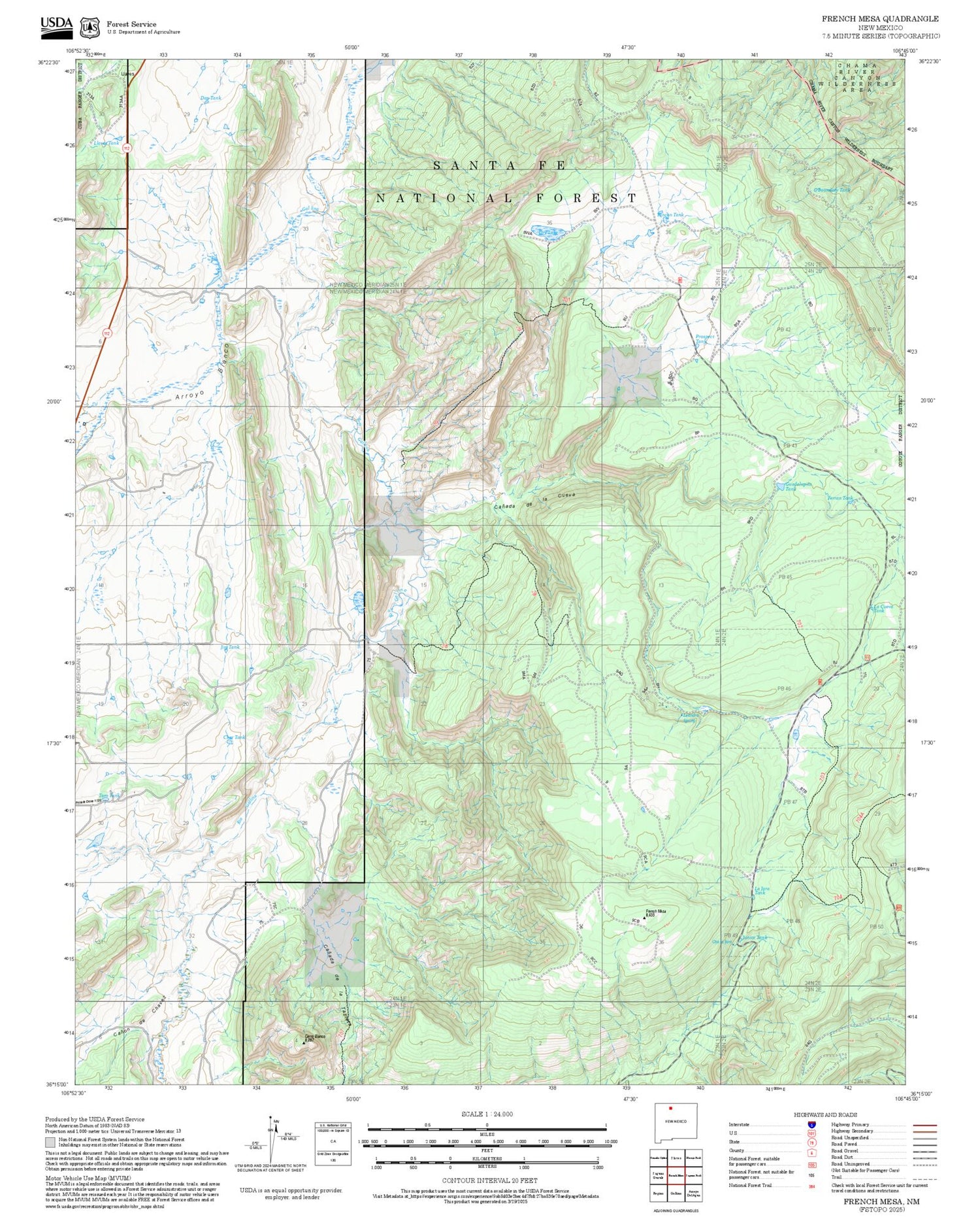 2025 Forest Service Topo Map of French Mesa New Mexico