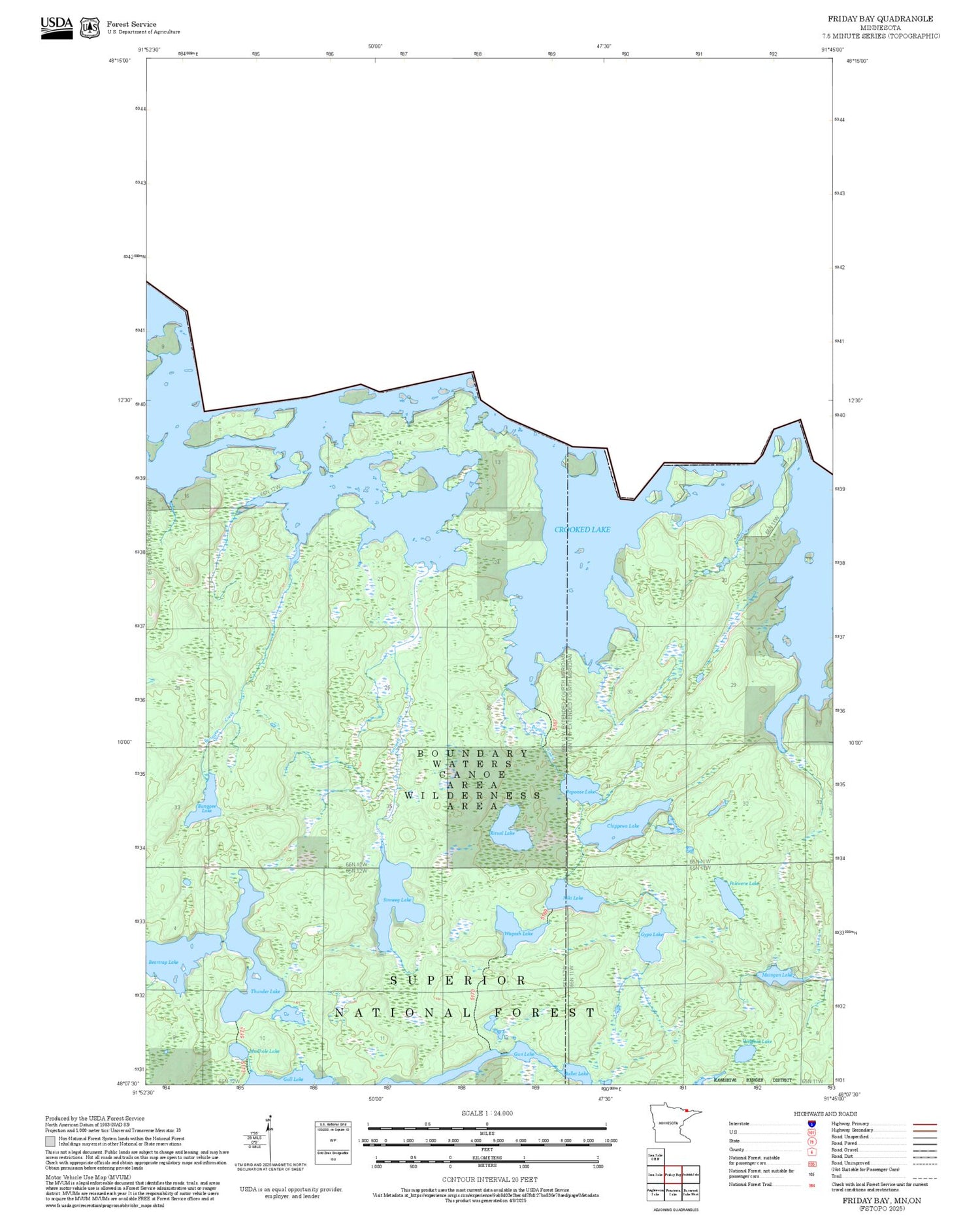 2025 Forest Service Topo Map of Friday Bay Minnesota
