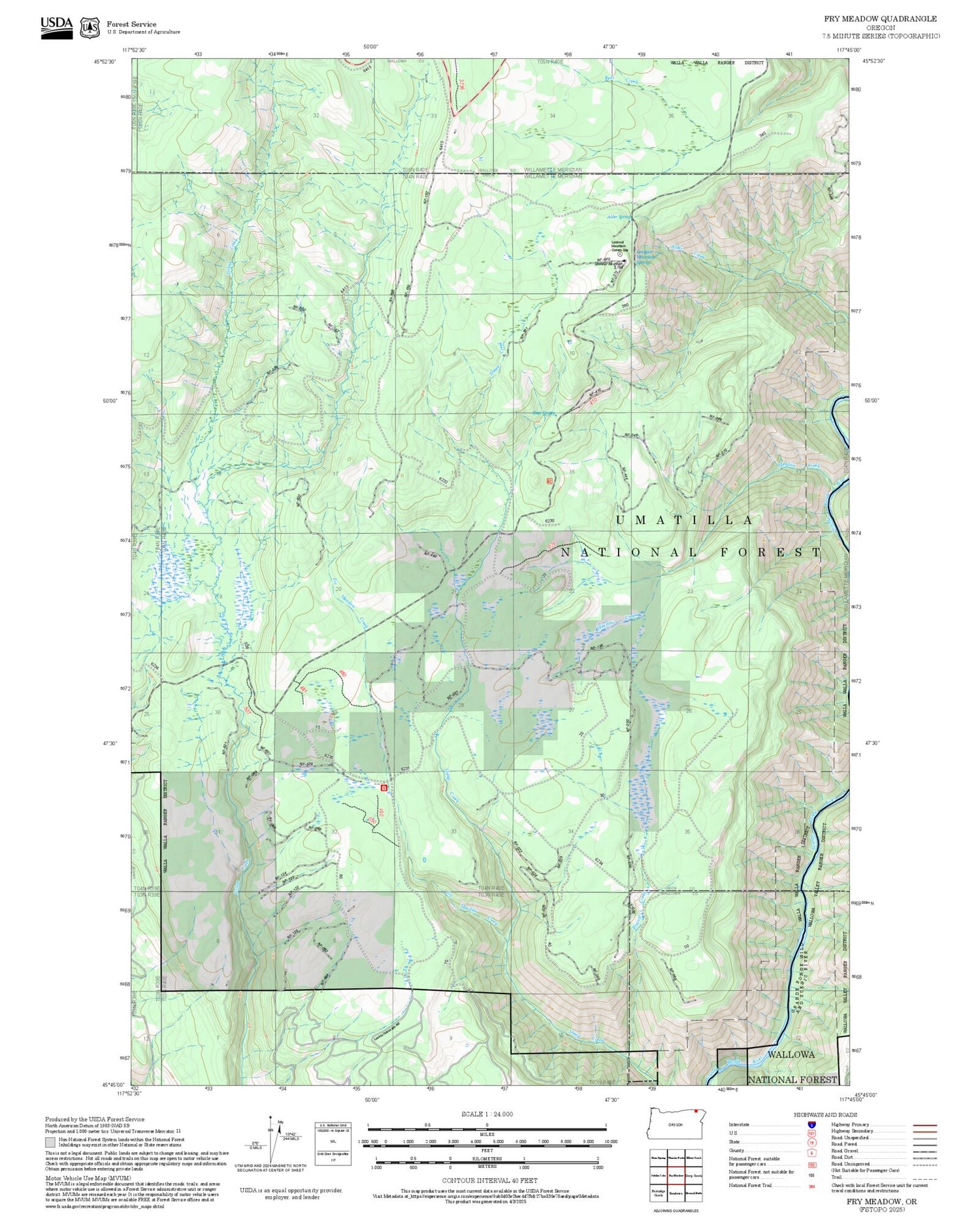 2025 Forest Service Topo Map of Fry Meadow Oregon