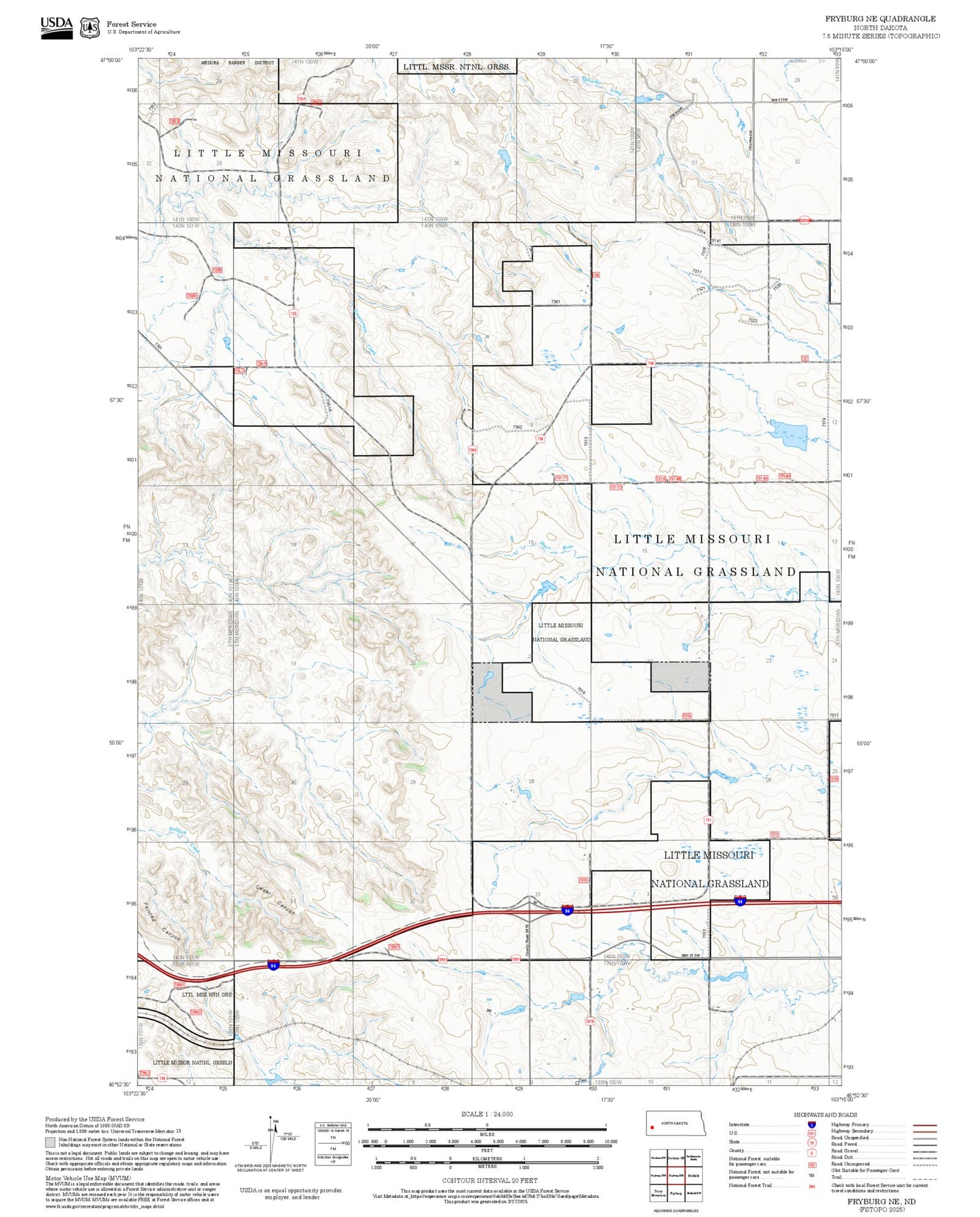 2025 Forest Service Topo Map of Fryburg NE North Dakota