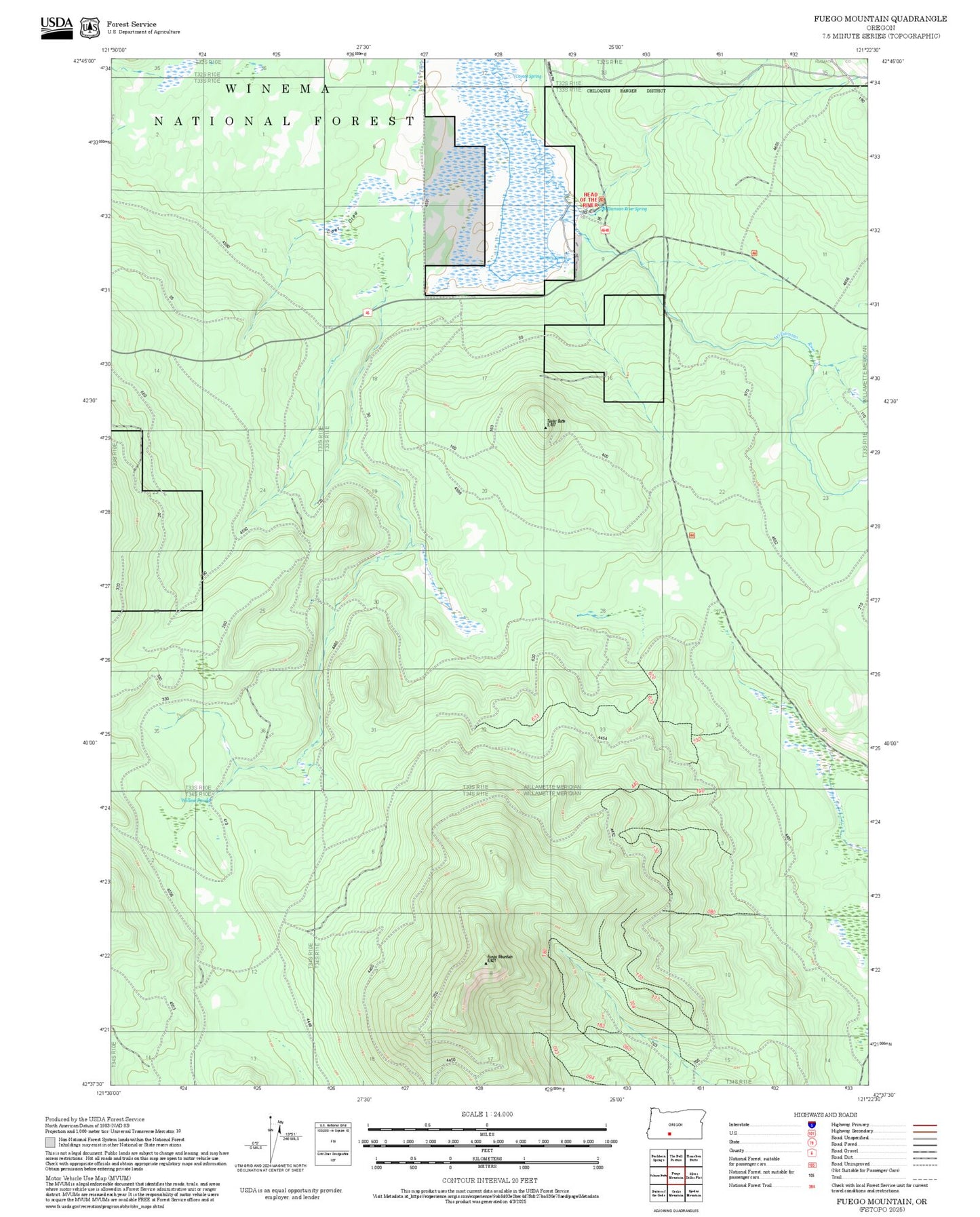 2025 Forest Service Topo Map of Fuego Mountain Oregon