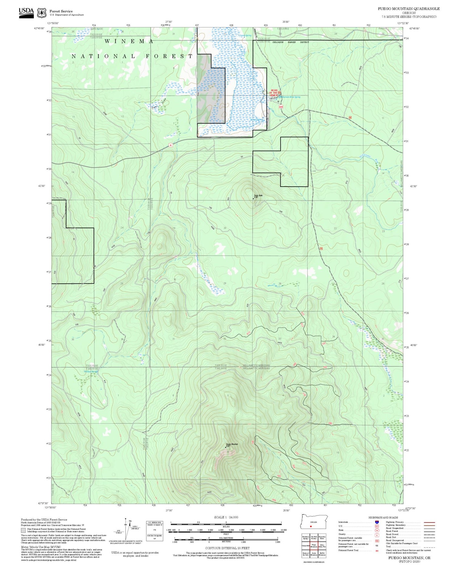 2025 Forest Service Topo Map of Fuego Mountain Oregon