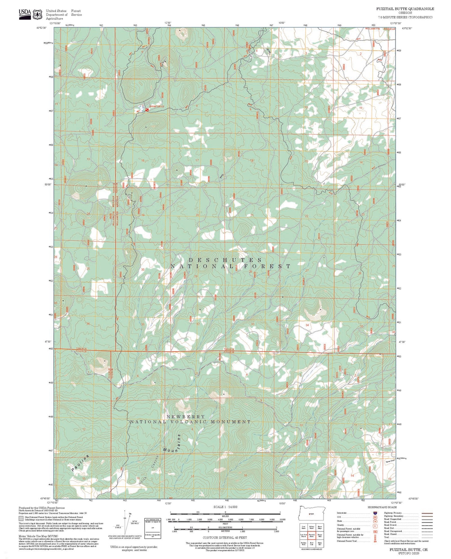 2025 Forest Service Topo Map of Fuzztail Butte Oregon