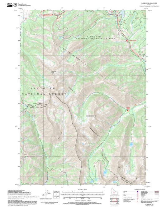 2025 Forest Service Topo Map of Galena Idaho