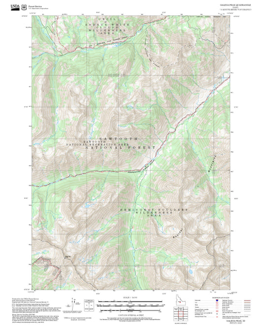 2025 Forest Service Topo Map of Galena Peak Idaho