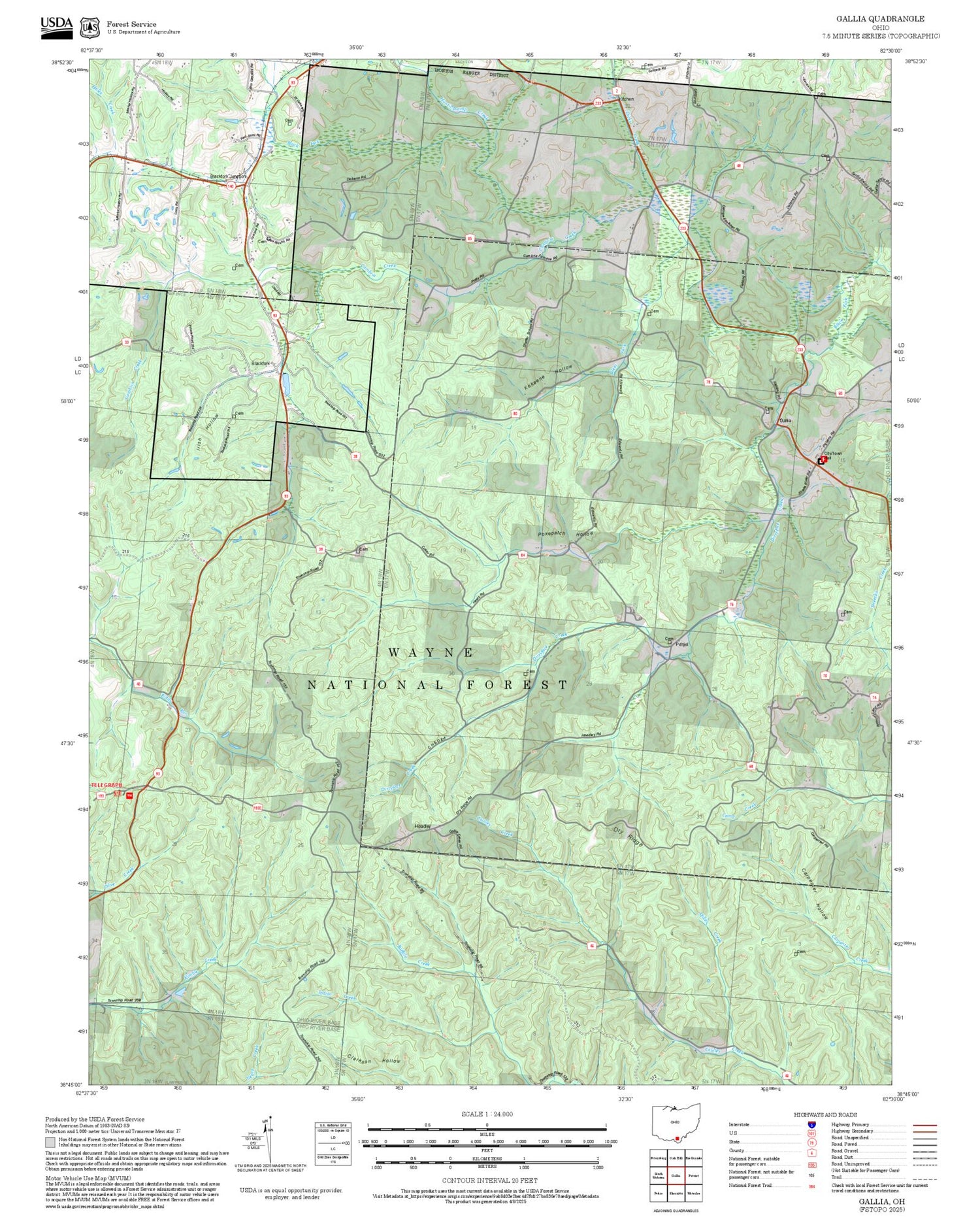 2025 Forest Service Topo Map of Gallia Ohio