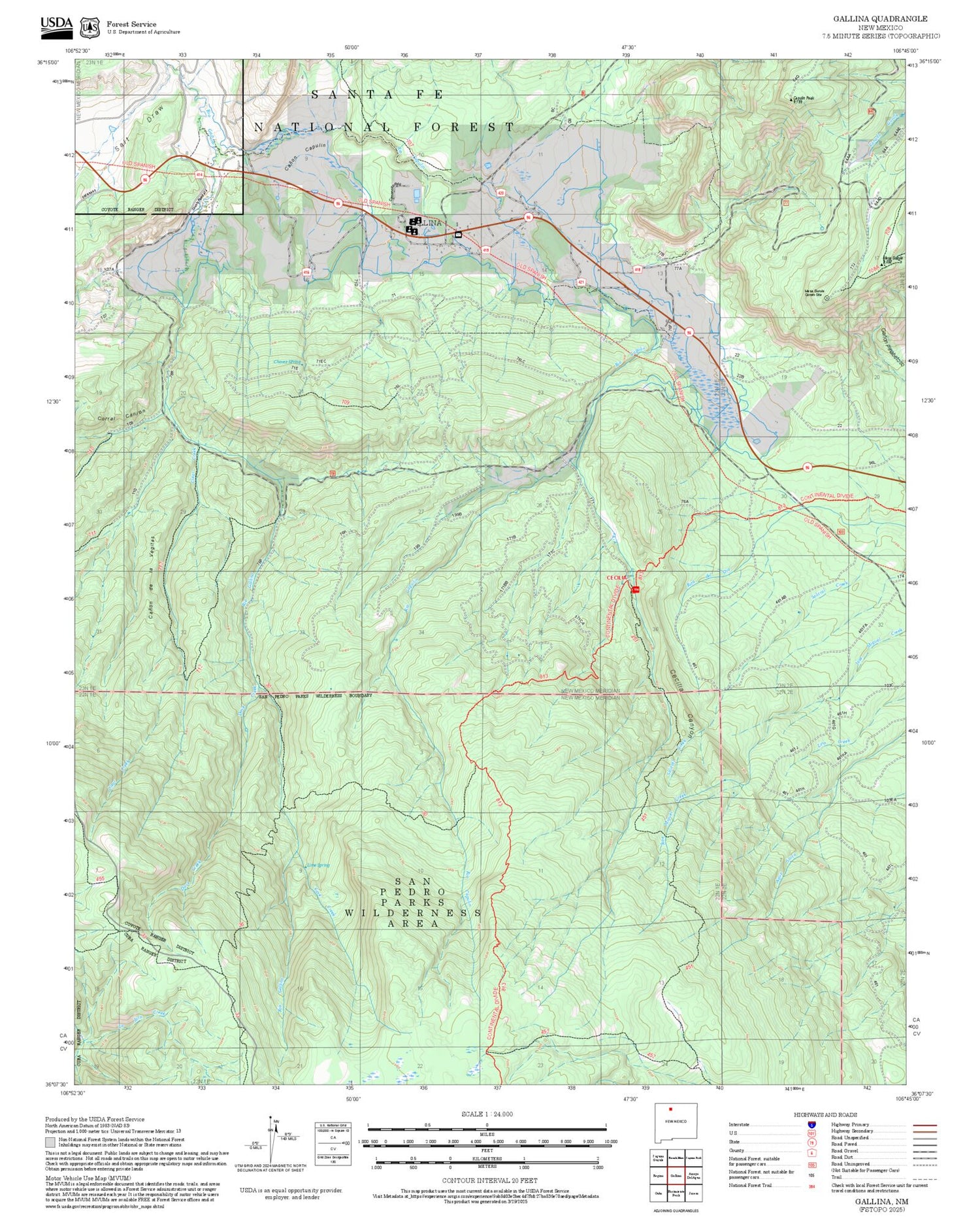 2025 Forest Service Topo Map of Gallina New Mexico