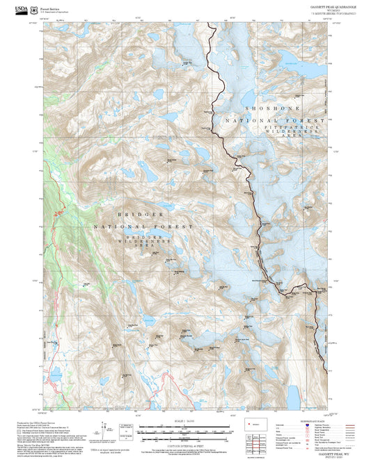 2025 Forest Service Topo Map of Gannett Peak Wyoming