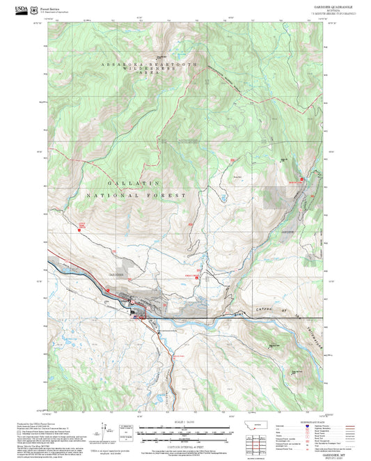 2025 Forest Service Topo Map of Gardiner Montana