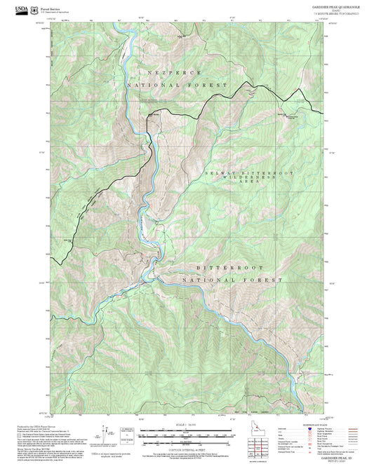 2025 Forest Service Topo Map of Gardiner Peak Idaho