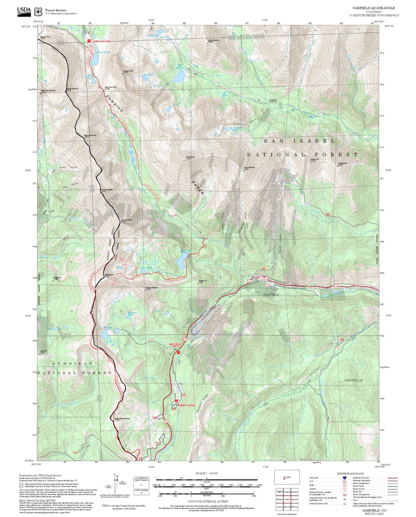 2025 Forest Service Topo Map of Garfield Colorado