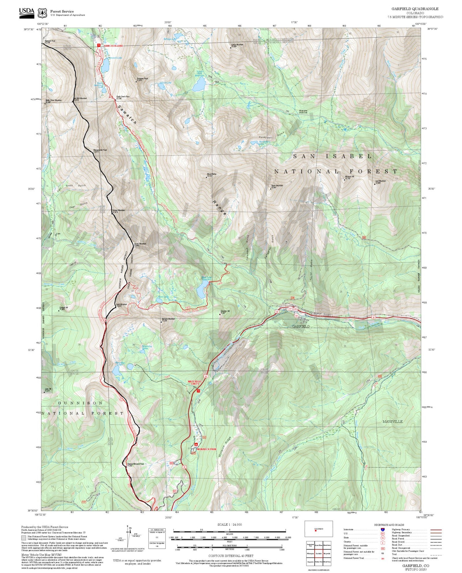 2025 Forest Service Topo Map of Garfield Colorado