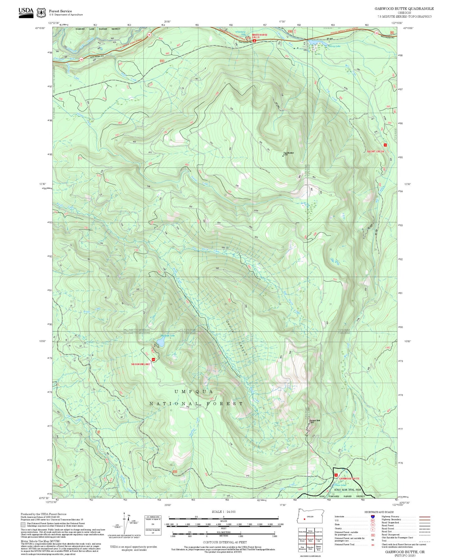 2025 Forest Service Topo Map of Garwood Butte Oregon