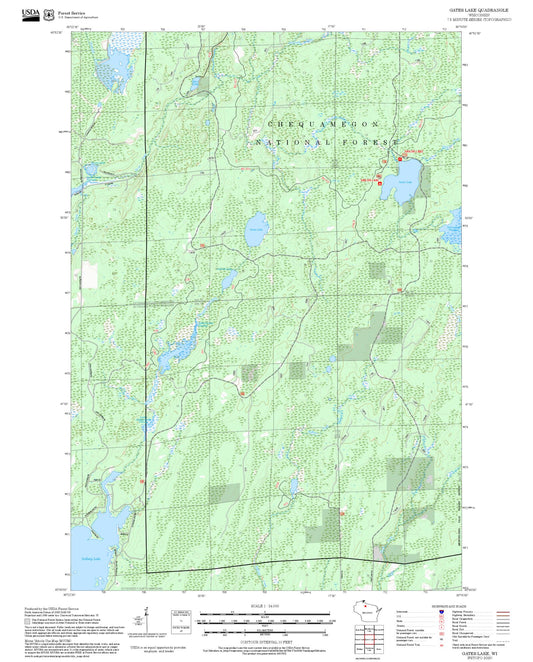 2025 Forest Service Topo Map of Gates Lake Wisconsin