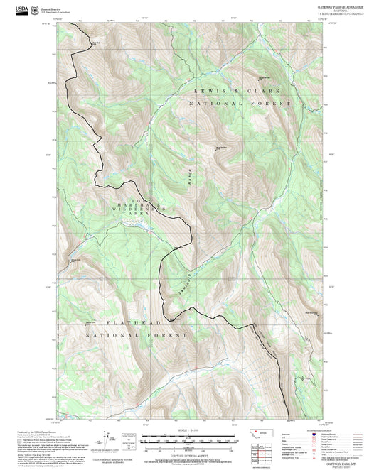 2025 Forest Service Topo Map of Gateway Pass Montana