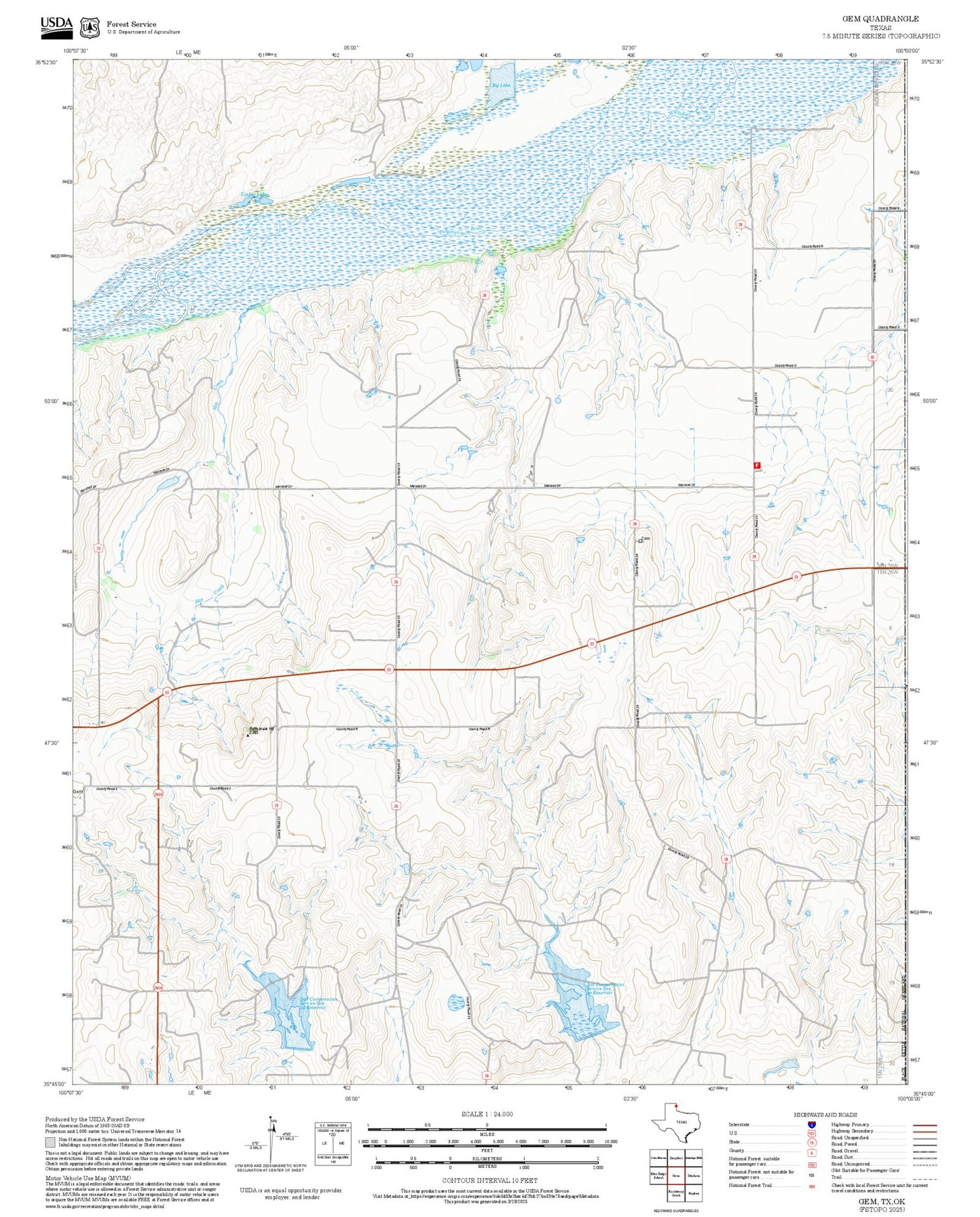 2025 Forest Service Topo Map of Gem Texas