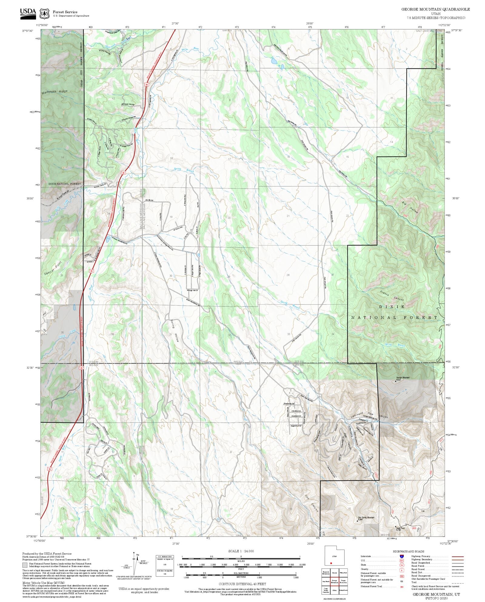 2025 Forest Service Topo Map of George Mountain Utah – MyTopo Map Store