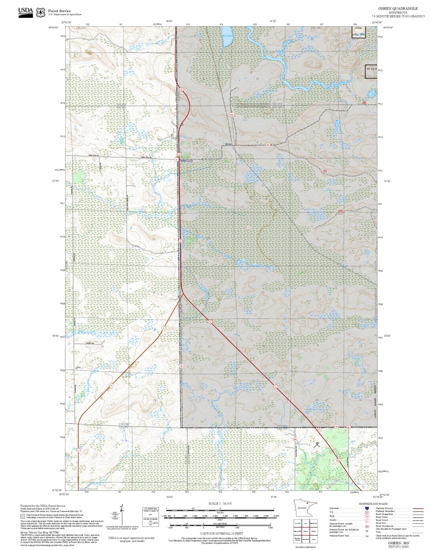 2025 Forest Service Topo Map of Gheen Minnesota