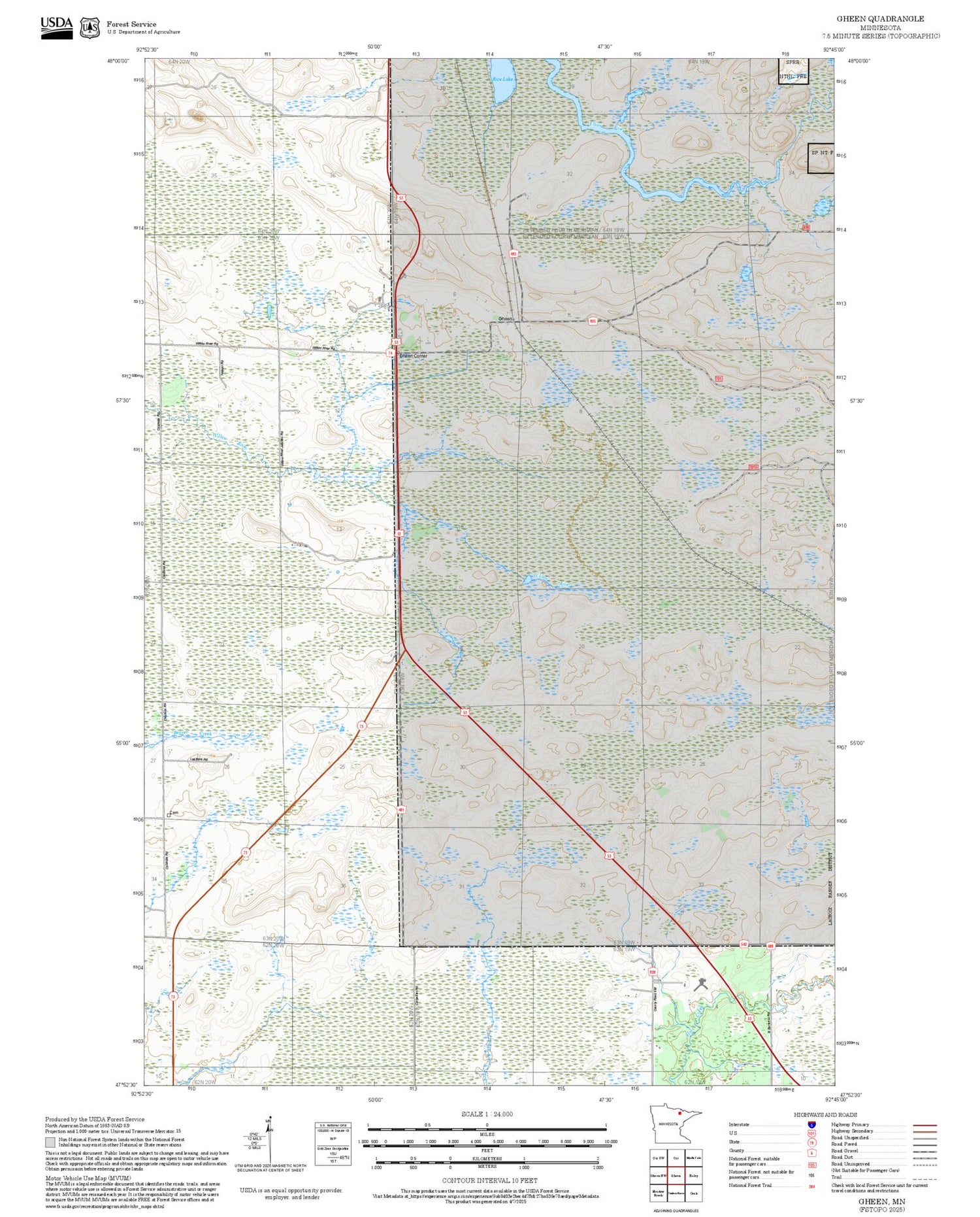 2025 Forest Service Topo Map of Gheen Minnesota