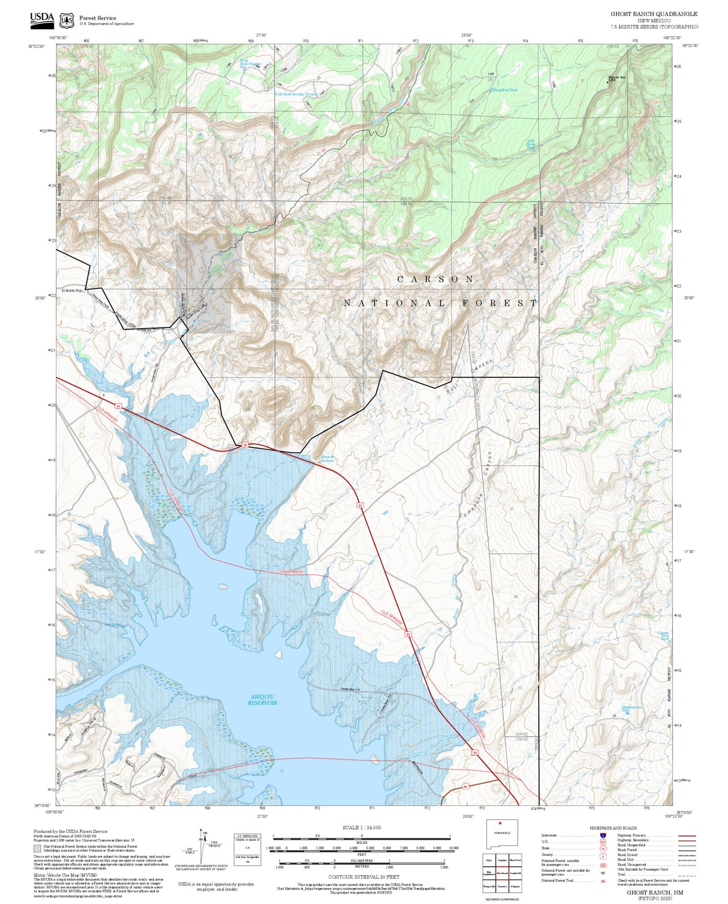 2025 Forest Service Topo Map of Ghost Ranch New Mexico