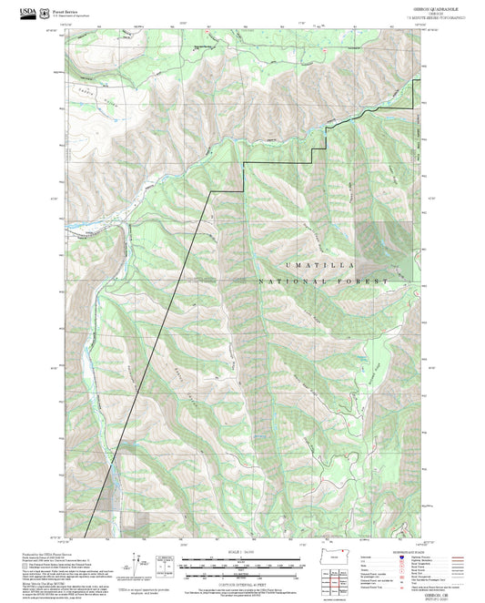 2025 Forest Service Topo Map of Gibbon Oregon
