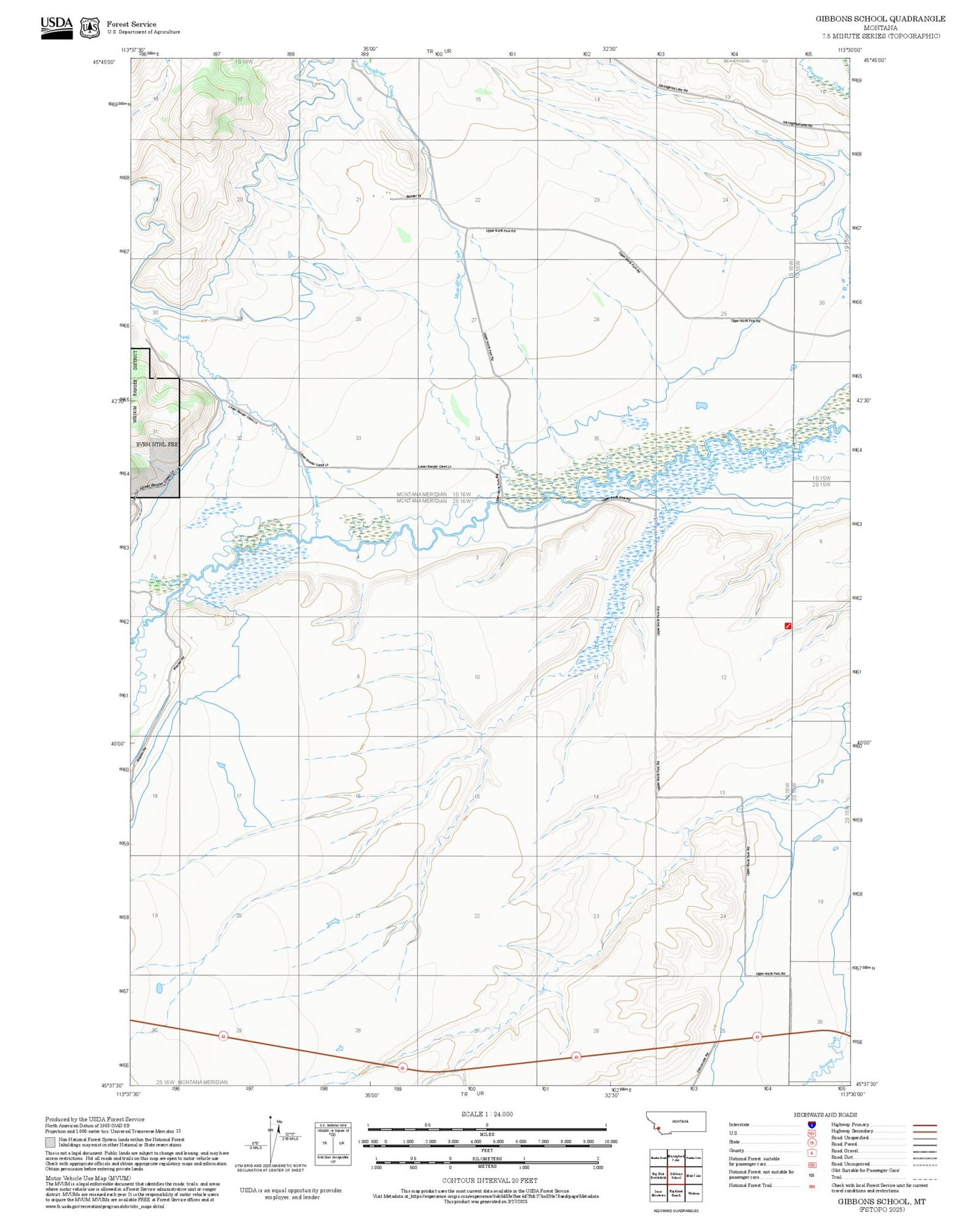 2025 Forest Service Topo Map of Gibbons School Montana